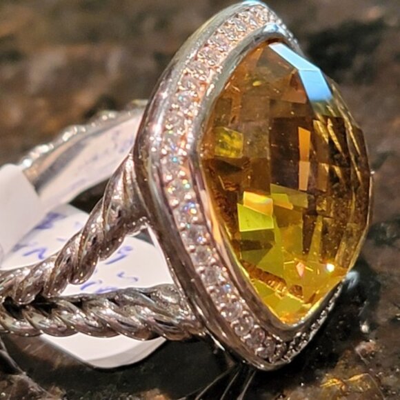David Yurman S/S & Diamonds 17mm Lemon Citrine ALBION Ring Sz 9 - Picture 3 of 8